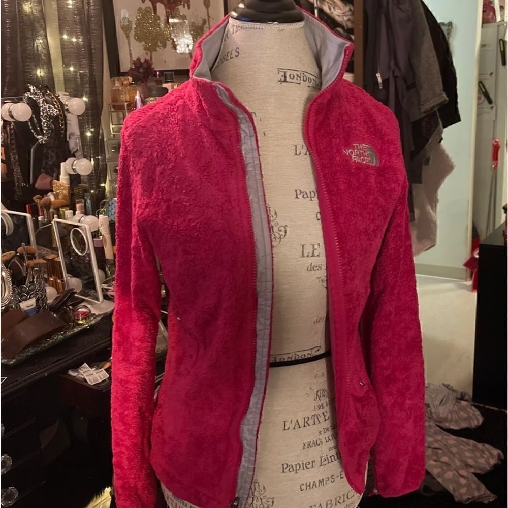 The North Face Osito Fuzzy Fleece Full Zip Jacket hot pink & silver euC